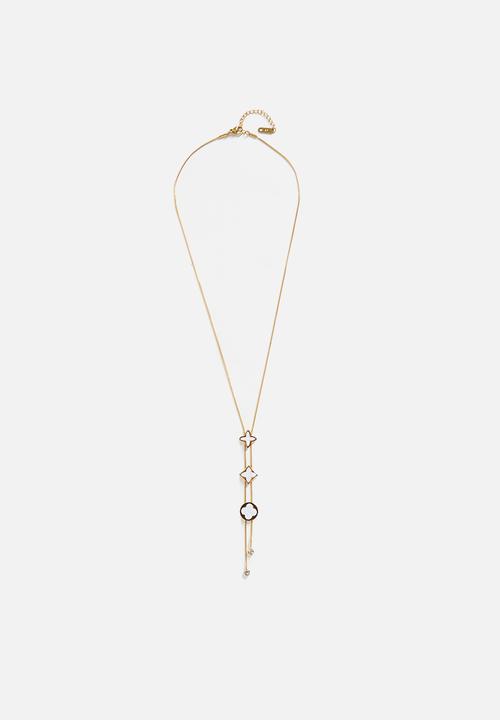 Zoe on Trend - Stylish Clover Lariat Necklace - Gold