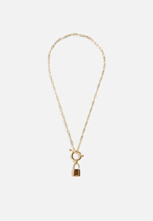 Zoe on Trend - Trendy Padlock And Fob Necklace - Gold