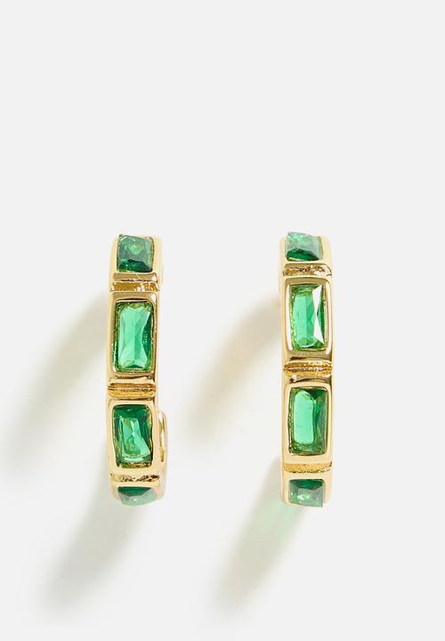 Zoe on Trend - Stylish Stone-Set Hoop Earrings - Gold