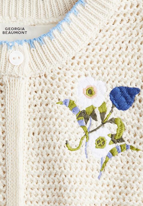 H&M - Crochet-look cardigan - cream flowers