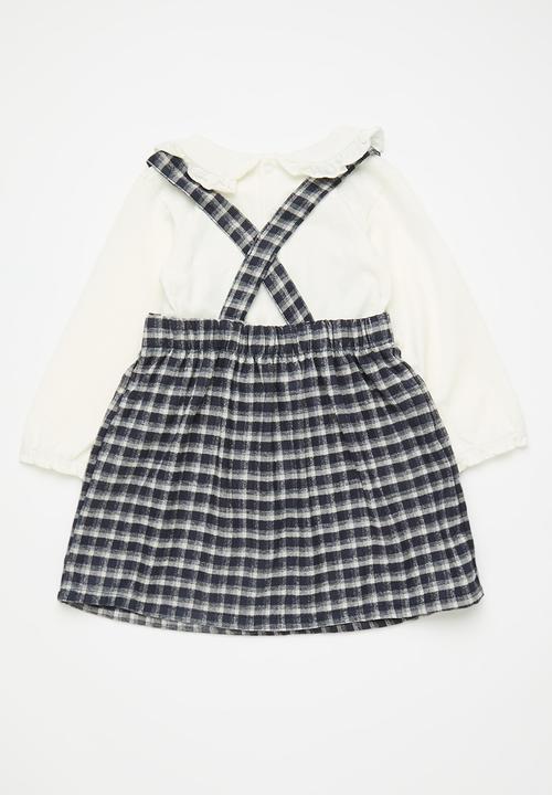 Pop Candy - Pinafore dress and collared tee set - black/white/multi