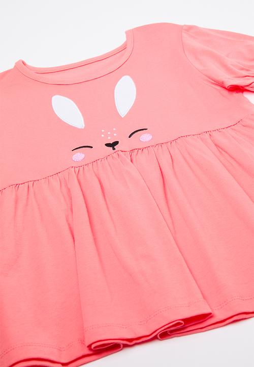 Pop Candy - Bunny face tee peplum tee with printed leggings - pink