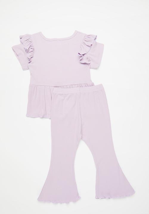 Pop Candy - Peplum tee & flared legging set - light purple