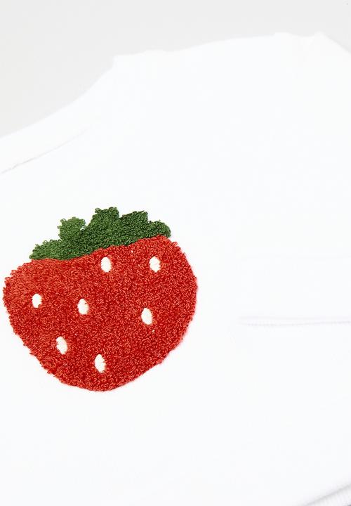 Pop Candy - Strawberry embroidered sweater with leggings - white/red stripes