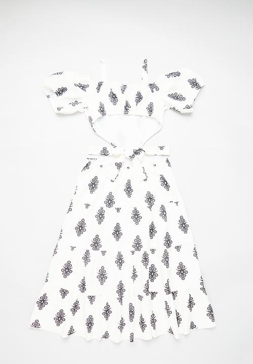 Pop Candy - Side cut-out puff sleeve dress - white/multi