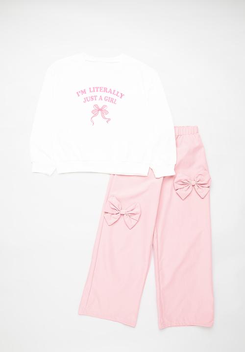 Pop Candy - Sweater & wide leg sweatpant set - white/pink