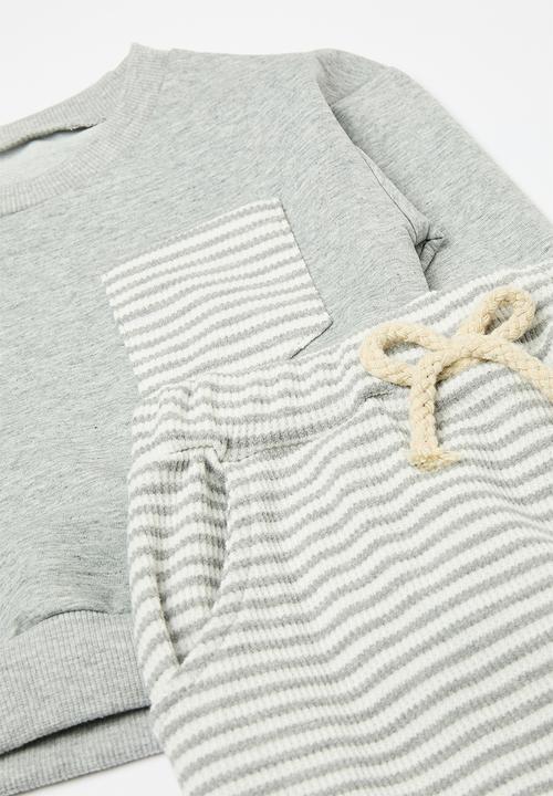 Pop Candy - Contrast pocket sweater with joggers - grey/grey stripe