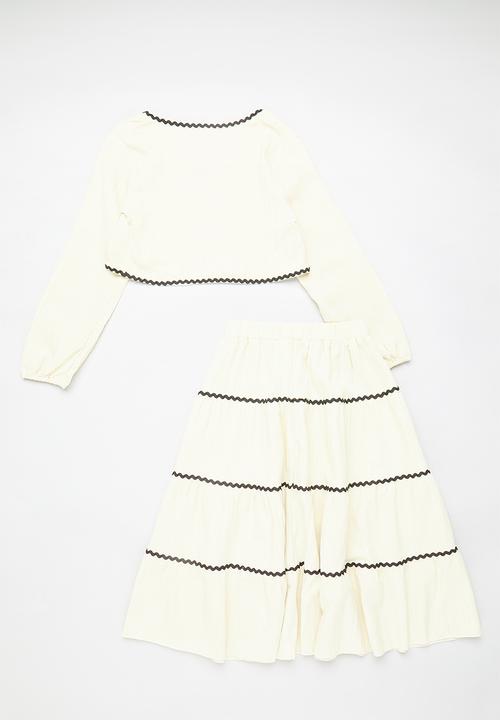 Pop Candy - Tie top & tiered skirt set - cream/black