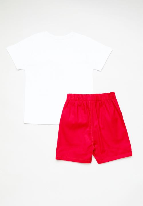 Pop Candy - Mixed media embroidery tee with shorts - white/red