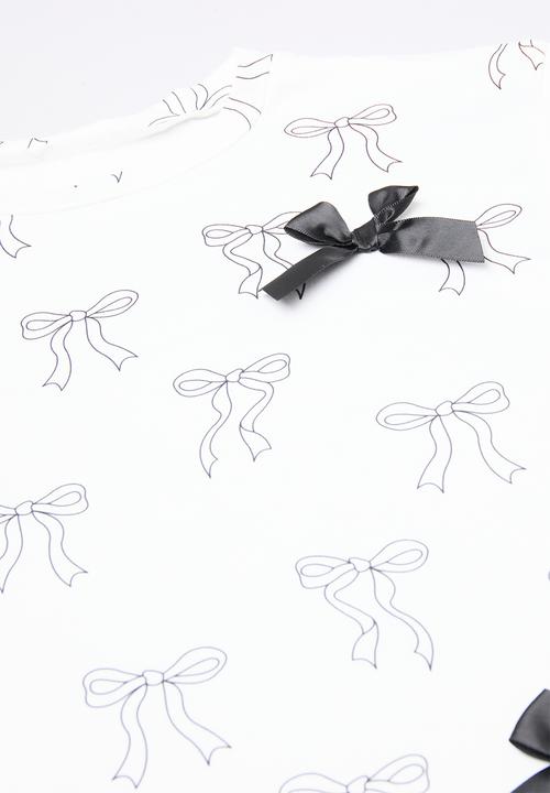 Pop Candy - Bows galore tee with flared leggings - white/black