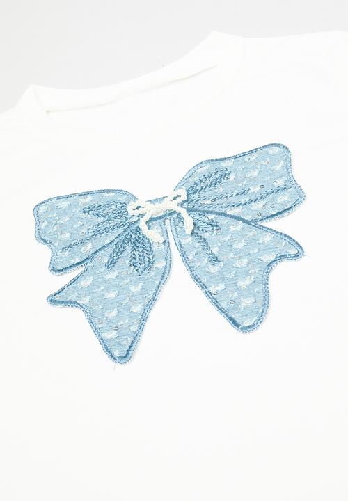 Pop Candy - Long sleeve tee & cargo pants set - white/blue/bow