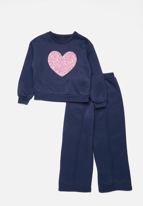 Pop Candy - Sweater & wide leg sweatpant set - navy/pink heart