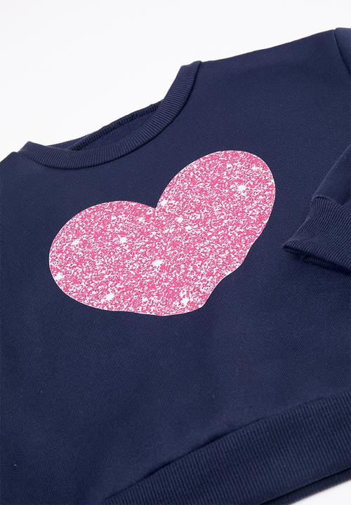 Pop Candy - Sweater & wide leg sweatpant set - navy/pink heart