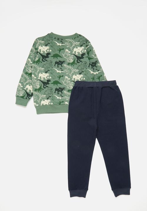 Pop Candy - Printed sweatshirt with plain joggers - soft green/navy/multi