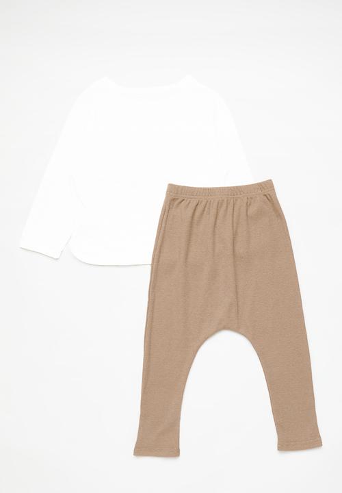 Pop Candy - Long sleeve tee and leggings - white/brown/bear