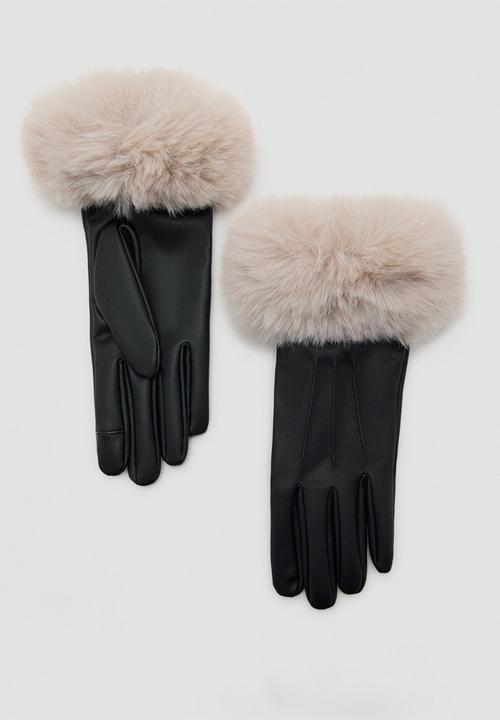 MANGO - Otto gloves - black & light beige