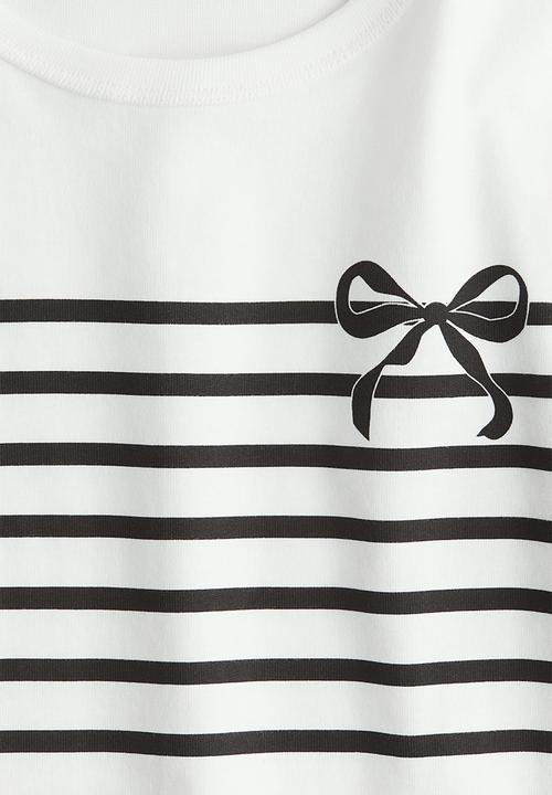 H&M - Print-motif t-shirt - white & black striped 