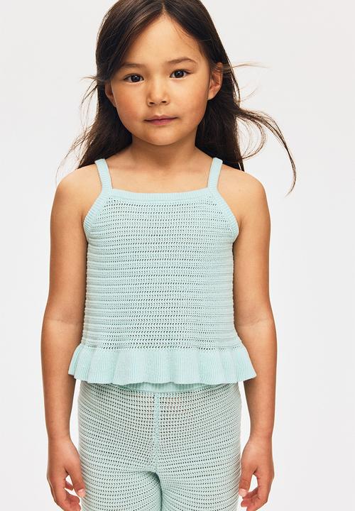 H&M - Cotton-knit strappy top - light turquoise