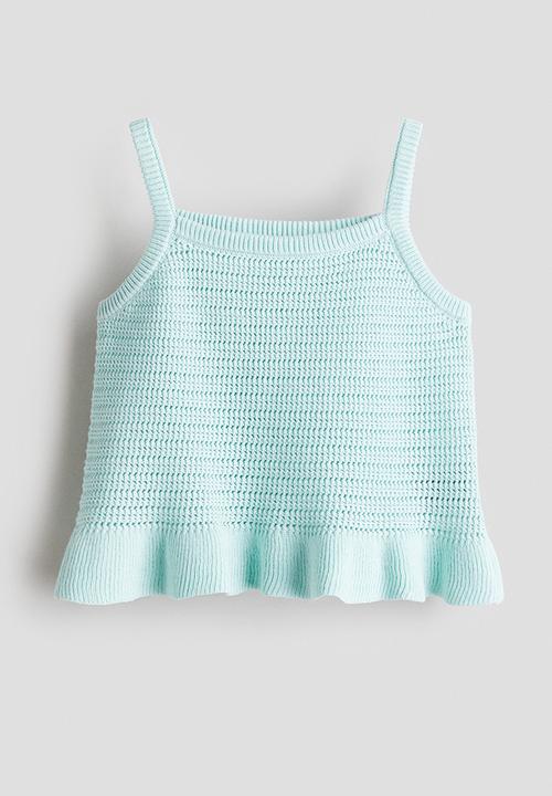 H&M - Cotton-knit strappy top - light turquoise