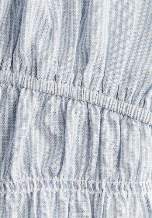 H&M - Smocked cotton blouse - light blue striped 