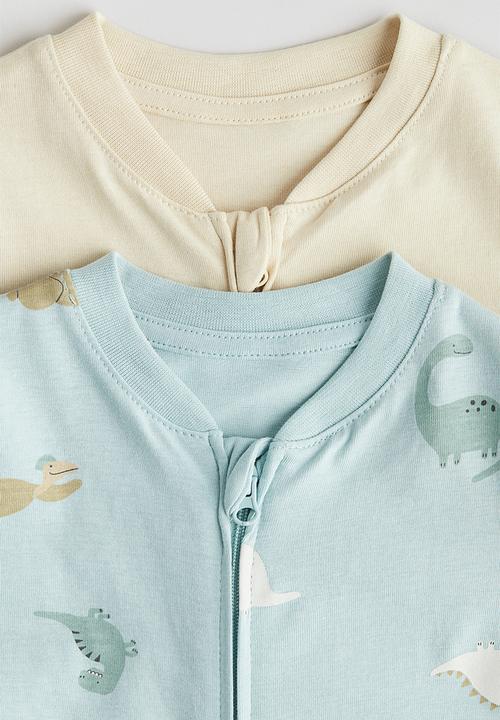 H&M - 2-pack cotton sleepsuits -  light blue/dinosaurs