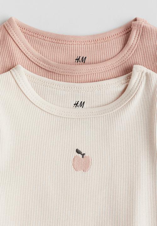 H&M - 2-pack long-sleeved bodysuits - light pink/apple