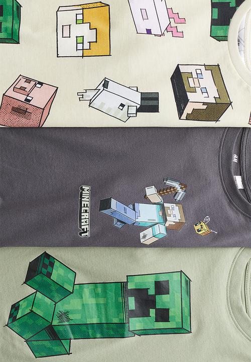 H&M - 3-pack printed T-shirts - dark grey/minecraft