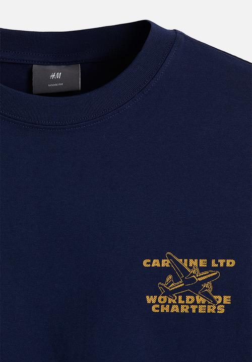 H&M - Loose fit printed T-shirt - navy blue carmine ltd