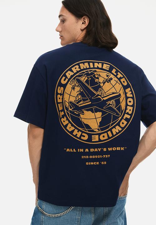 H&M - Loose fit printed T-shirt - navy blue carmine ltd