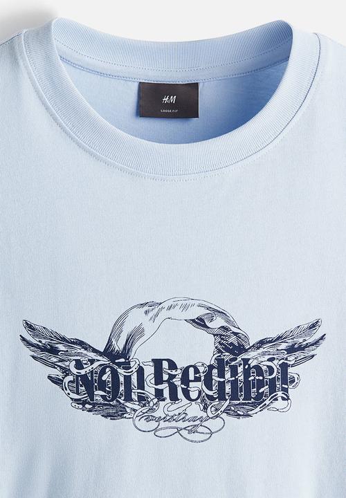 H&M - Loose fit printed T-shirt - light blue non redibit