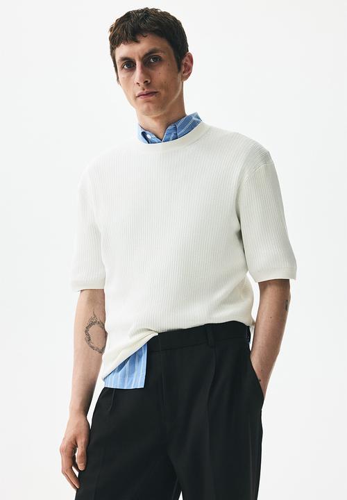H&M - Slim fit rib-knit T-shirt - white