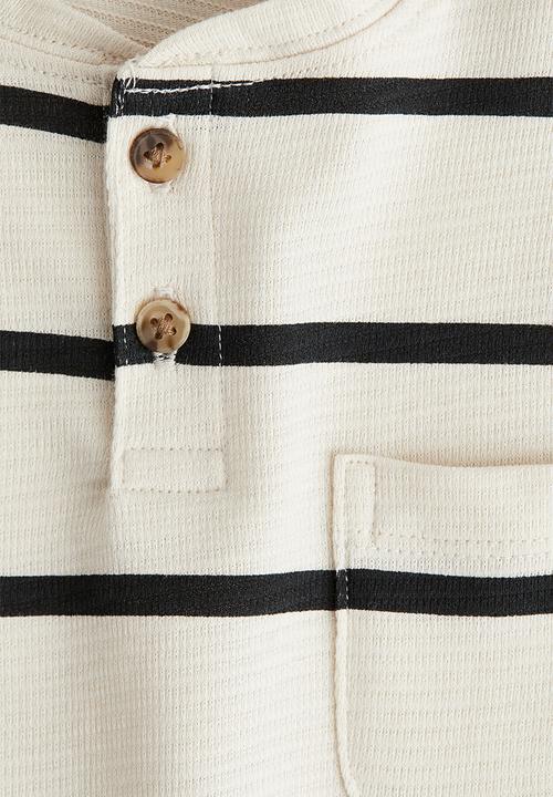 H&M - Cotton henley top - white & black striped 