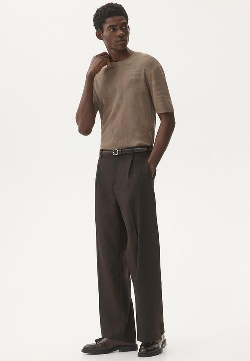 H&M - Slim fit rib-knit T-shirt - beige