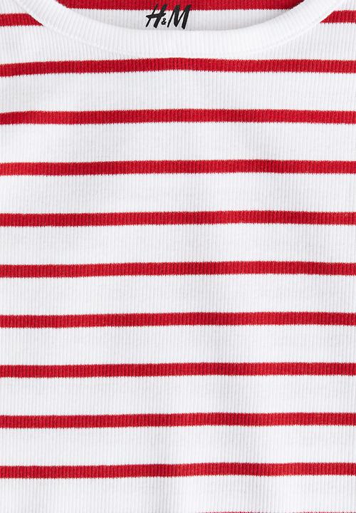 H&M - Ribbed cotton top - white/red striped 