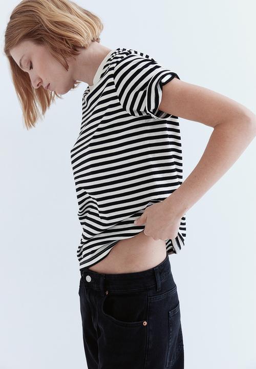 Cotton T-shirt - black & white striped