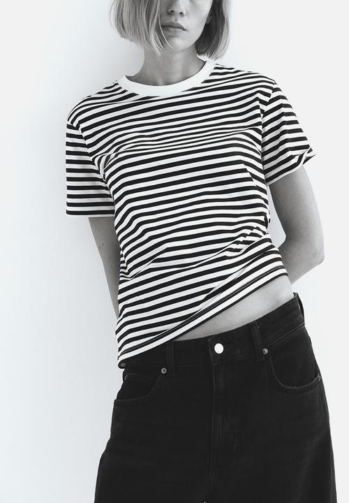 H&M - Cotton T-shirt - black & white striped 