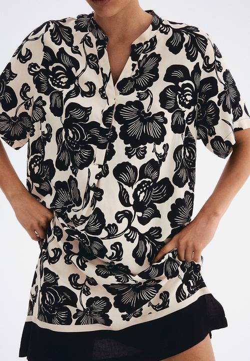 H&M - Viscose tunic dress - cream & black floral 