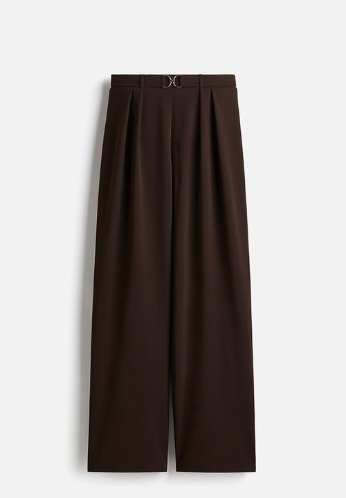 H&M - Buckle-detail tailored trousers - dark brown
