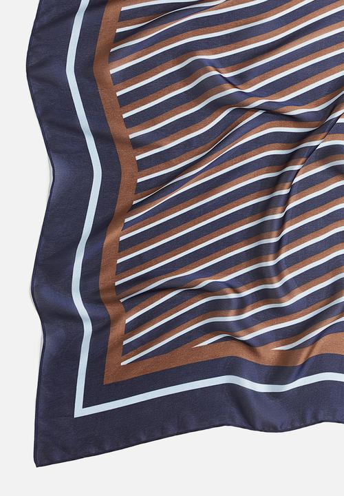 H&M - Patterned scarf - navy blue & brown striped