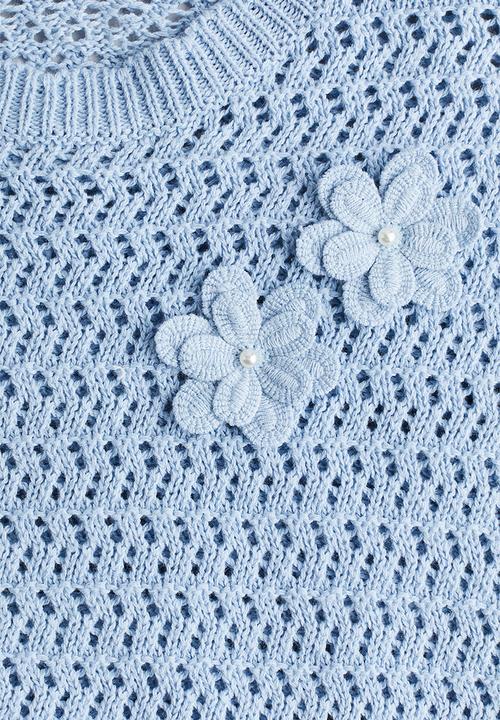 H&M - Hole-knit cotton jumper - light blue/flowers