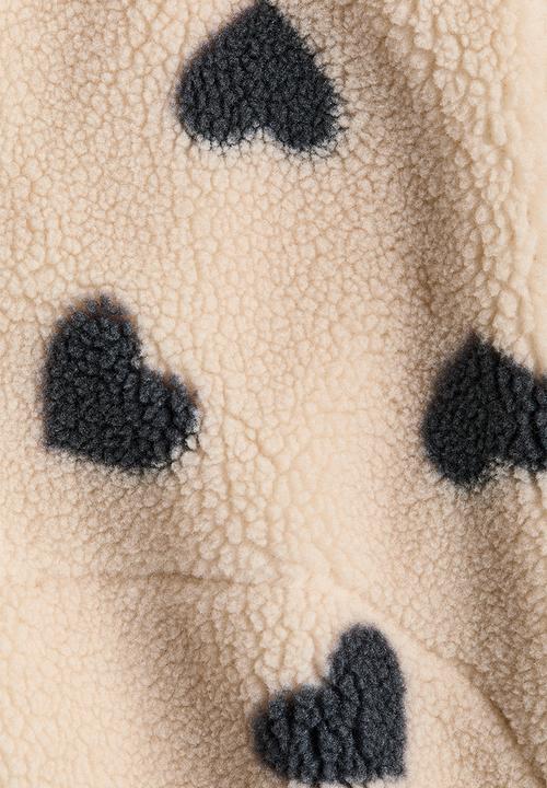 H&M - Teddy jacket -  beige/black hearts