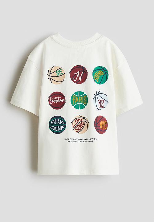 H&M - Printed cotton T-shirt - cream/basketballs