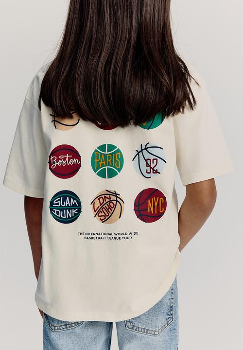 H&M - Printed cotton T-shirt - cream/basketballs