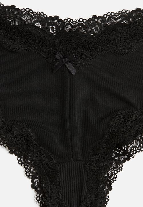 H&M - 3-Pack microfibre and lace hipster briefs - black
