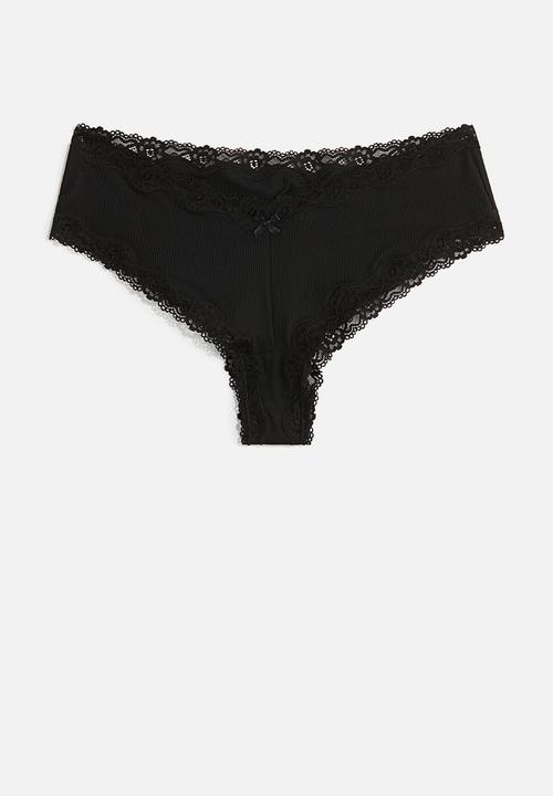 H&M - 3-Pack microfibre and lace hipster briefs - black