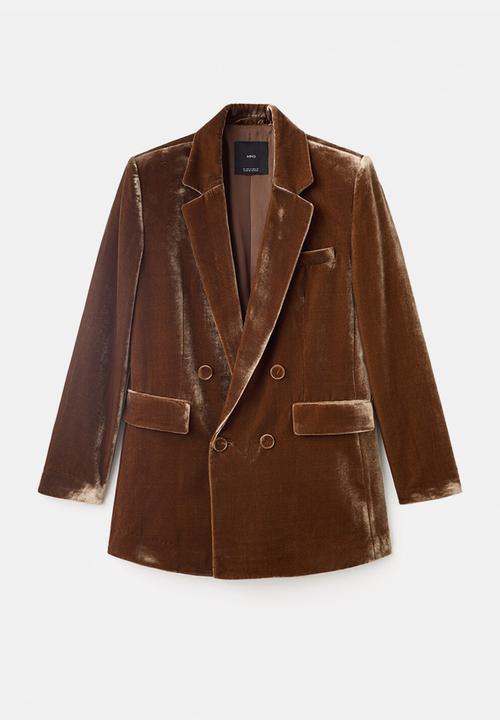 MANGO - Blazer velvet - dark brown