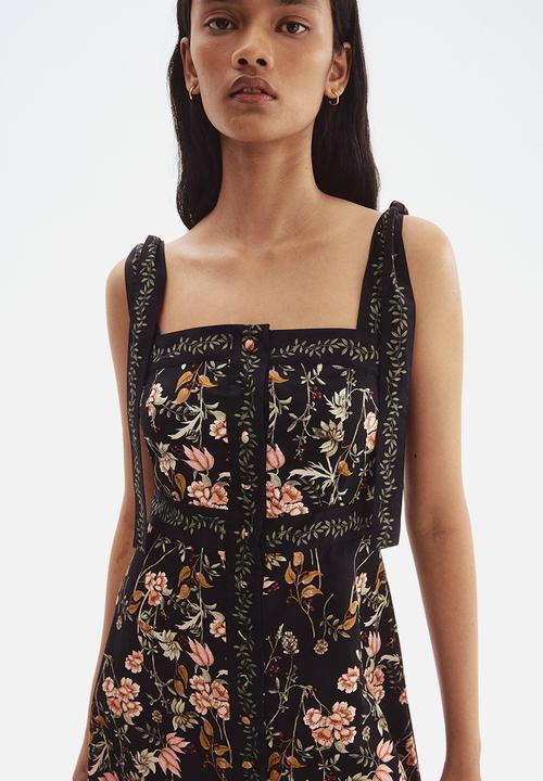 H&M - Tie-strap cotton dress - black floral 