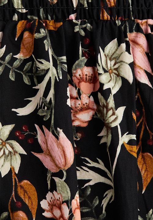 H&M - Tie-strap cotton dress - black floral 