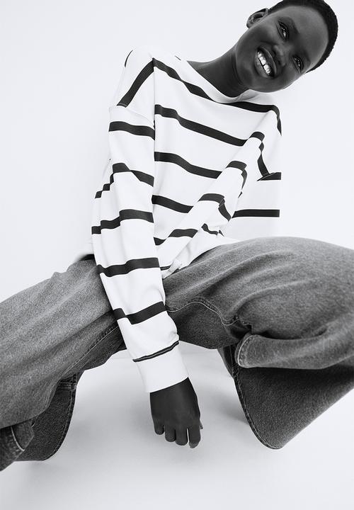 H&M - Dropped-shoulder sweatshirt - cream/striped 