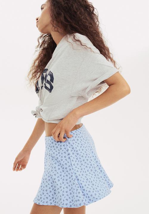 H&M - Pleated scuba skort - light blue floral